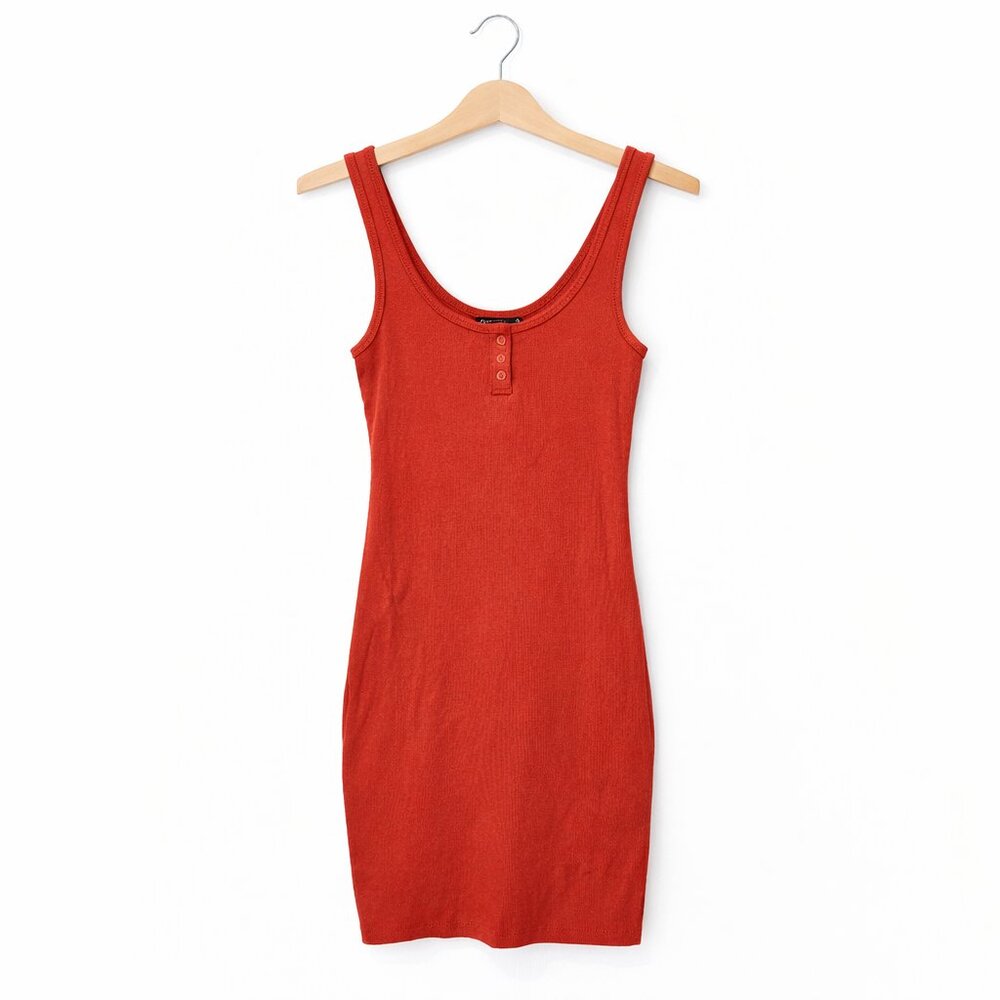 ZARA | Orange Red Ribbed Bodycon Long Tank Dress – Small
